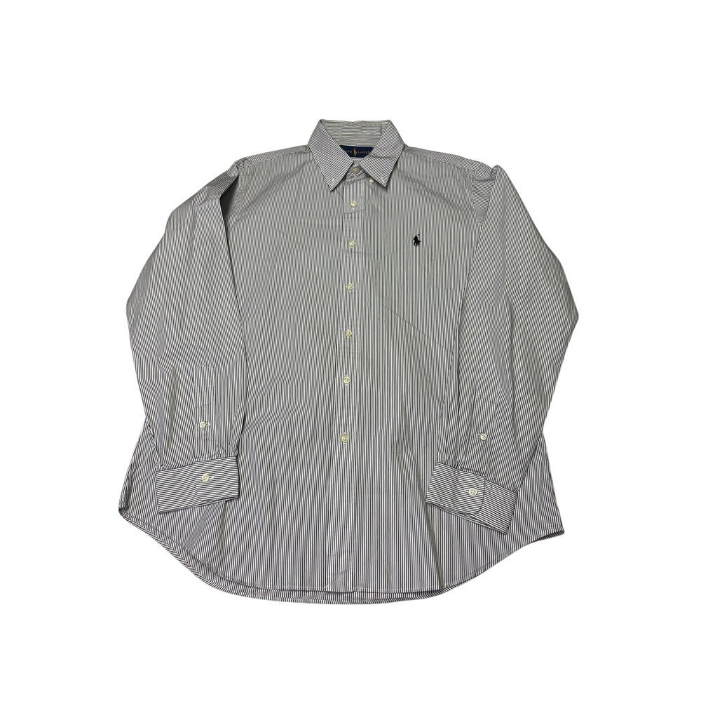 Ralph Lauren Mens Large Striped Button Down Shirt Long Sleeve Cotton Navy White